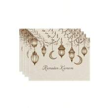 1set/1pc/4pcs/6pcs Ramadan Lantern And Moon Pattern Placemat, Machine Washable Polyester Placemat, Protected Tabletop, Heat Resistant, Dirty And Easy To Clean Placemats, Table Decoration, HolidayParty Layout, Desktop Protection, Can Be Used As Gifts - Multicolor - View 13