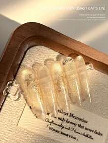 1 Bottle/12ml Gold Cat Eye Nail Gel Polish, Magnetic Cat Eye Holographic Gel Nail Polish, Suitable For Manicure DIY - Gold - View 7