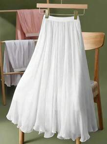 Spódnica z szyfonu w jednolitym kolorze, elastyczna, średniej długości, z podszewką, elegancka i wyszczuplająca, odpowiednia na wiosnę/lato, dojazdy do pracy, odzież na wakacje