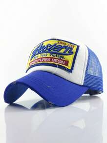 Embroidered Baseball Cap, Patch Embroidery, Mesh Breathable Baseball Hat, Sun-Shading Cap - Blue - View 4