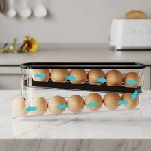 1 Stück klare Ei Aufbewahrungsbox - stoßfeste Doppelschicht automatischer Rolleierehalter mit Konstruktion - perfekt für Kühlschrank, Schrank, Regal und Arbeitsplatte Lagerung, ideale Küchenorganisatoren und Zubehör für Hausfrauen und Bäcker, für Ostern, Eiaufbewahrungstabletts