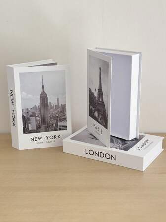 1 件可打开的收纳书形盒，豪华仿书桌装饰配件，现代设计师仿真书收纳盒，英语道具书模型，豪华现代人造装饰书，适用于家庭书架、客厅咖啡桌书堆装饰