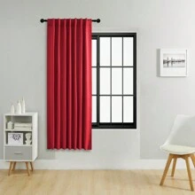 1 件或 2 件多种尺寸选择围兜式窗帘套件，带杆袋，遮光纯色隔热窗帘，适用于客厅、办公室、卧室，可调节以适应各种空间 - 紅色 - 查看 21