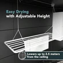Ceiling Airer 140x50cm - Clothes Ying Rack - Laundry Hoist White PVC-Free Steel - Rustproof 11.2 Meters Ying Space Hoistable 2.5m - White1 - View 5