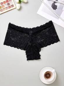 Paquete de 5 bragas tipo hipster de talla grande con encaje floral semitransparente para mujeres - Multicolor - Ver 5