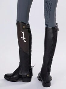 马术护腿全牛皮马术护腿户外运动骑马装备带后拉链和松紧带