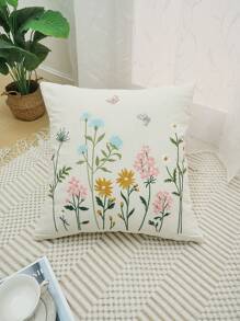 1pc, Plant Flower Embroidery Cushion Cover Home Fabric Bedside Soft Bag Sofa Decoration Pillow, Home Decor, Room Decor, Office Decor, Living Room Decor, Sofa Decor (No Pillow Core) Gifts Birthday Graduation