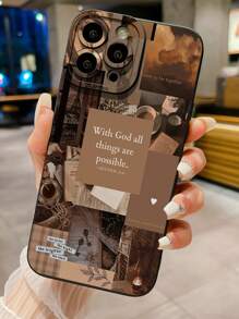 1pc Brown Illustration Shockproof Phone Case Compatible With Apple, /Compatible With Galaxy, Compatible With Infinix, Compatible With Redmi, Compatible With OPPO, Compatible With VIVO, Compatible With Realme Waterproof Anti-Fall Scratch Resistant - Black - View 2