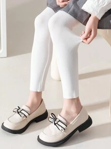 1 Pair Girls' Simple Solid Color Casual Ankle-Length Pants, Spring And Autumn - White - View 5