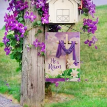 1 件 He Is Risen 春季复活节花园旗帜垂直双面粗麻布欢迎农舍庭院户外装饰，无杆