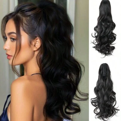 马尾接发，马尾接发爪 26 英寸 66.04 厘米波浪假卷发合成马尾假发夹每日蓬松马尾发夹女士（多色）