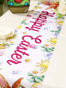 1 pièce Chemin de table motif lapin de Pâques, œuf de Pâques et marguerite, couverture de table, décoration de table pour fête de Pâques, décoration d'anniversaire, décoration de Pâques, décoration de maison, fournitures de fête pour cuisine et restaurant, décoration de table printanière, repas de Pâques