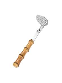 1pc Natural Bamboo Handle Pizza Cutter/Potato Masher, Manual Stainless Steel Pizza Tool