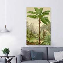 Impresión artística botánica de palmera - Póster de lienzo antiguo, Estilo clásico art decó moderno, Decoración para hogar, oficina, baño, sala de estar, dormitorio, restaurantes - Interior y exterior, tema paisajístico para todas las estaciones - Sin marco - Ver 3