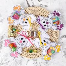 6 stuks meerkleurige paashaas-snackzakjes, schattige konijnen-snoepzakjes, paasfeest-konijnendecoraties, creatieve konijnen-snackcadeauzakjes