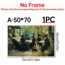 1pc Witch Cafe Poster, Witchy Impressionist Print, Halloween Witches And Black Cats Wall Art, Posters For Living Room, Bed Room, Modern Canvas Posters For Room, Room Decoration Stuff, Home Decor ,Room Decor Aesthetic, Western Decor, Bathroom Kitchen Office Decor Halloween Decor Fall Decor