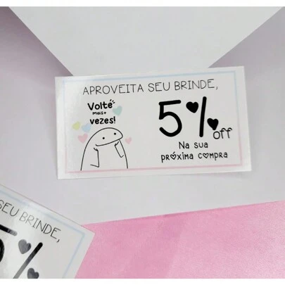 Cartão Ticket Flork para mimo cliente agradecimento 5 off vale desconto  30 unidades
