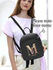 1pc Customized Small Backpack Personal Tailor Women School Bookbags A To Z Initials Letter Pattern Custom Name Female Small Bag Shopping Phone Purse Outdoor Sports Backpack Student Back Pack - Black - View 6