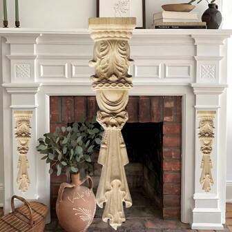 1pc Unpainted Long Wood-Carved Decals Onlays Appliques Wood Appliques Carved Wood Appliques Onlays For Window Bed Door Wall Furniture Cabinet Fireplace