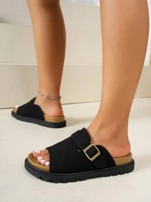 1 件厚底软底拖鞋，夏季新款沙滩鞋，一脚蹬平底舒适简约穆勒凉鞋