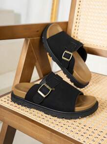 1 件厚底软底拖鞋，夏季新款沙滩鞋，一脚蹬平底舒适简约穆勒凉鞋