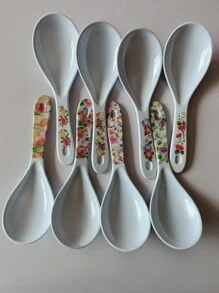 1 pieza Cuchara de arroz de melamina con aspecto cerámico, regalo navideño de color aleatorio - Verde Oscuro - Ver 3