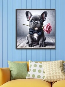 1 件 5D 钻石画套装，圆形马赛克 DIY 法国斗牛犬与玫瑰艺术工艺品，动物主题帆布墙饰，钻石艺术套装用于家居装饰 - 彩色 - 查看 4