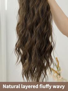 7入組棕色水波紋帶夾式精製合成纖維22英寸長的女士全頭假髮，16個夾子，適用於延長和增加頭髮密度 - 棕色 - 查看 4