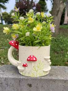 1 件迷人的蘑菇形树脂花盆，适合多肉植物和小植物，非常适合家庭、办公室或花园装饰 - 彩色 - 查看 3