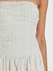 Women Strapless Party Dress Summer Striped Print Ruched A-Line Dress For Cocktail Beach Streetwear Aesthetic Clothes - trắng - Xem 4