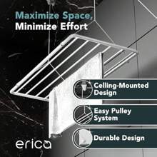 Ceiling Airer 100x50cm - Clothes Ying Rack - Laundry Hoist White PVC-Free Coated Steel Rustproof 8 Meters Ying Space Hoistable 2.5m - White1 - View 3