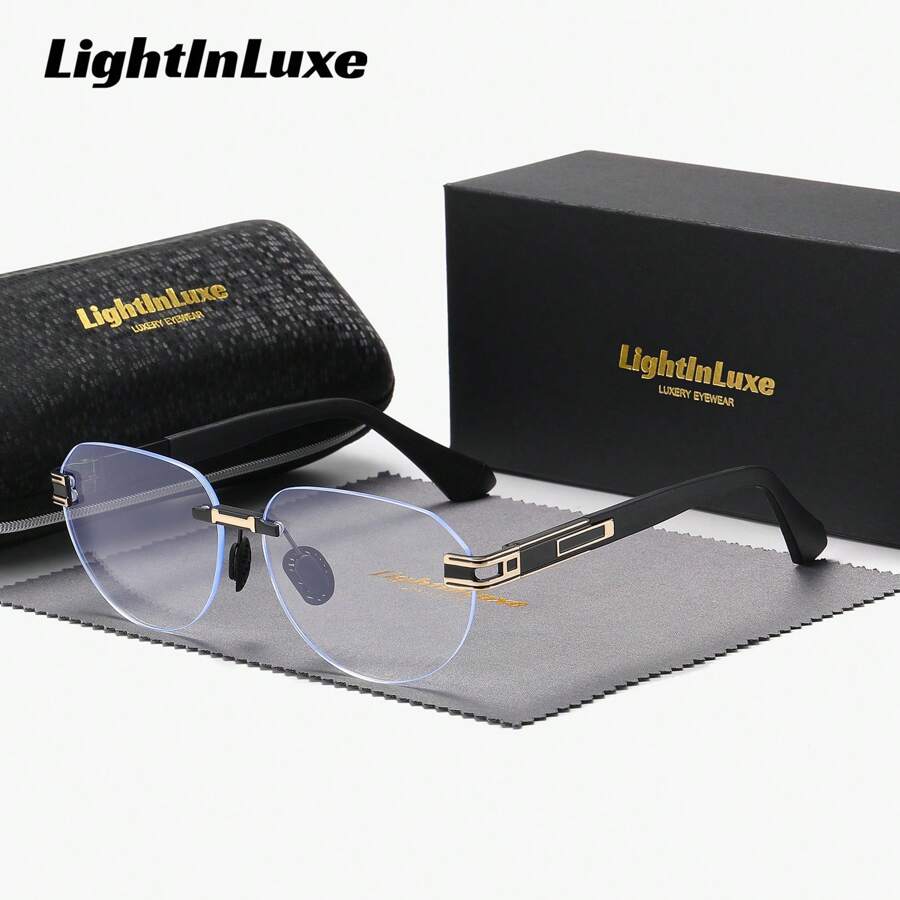 LightInLuxe Unisex Fashion Rimless Outdoor Round Plano Glasses.