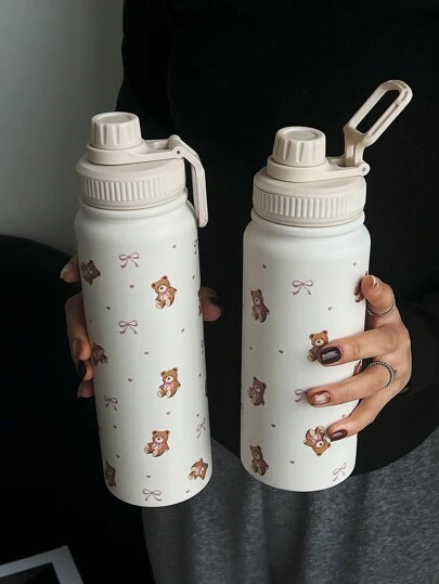 1 cái 600ml/20,29oz 800ml/27,06oz 1000ml/33,82oz Cốc giữ nhiệt hai lớp bằng thép không gỉ hình gấu bông, Bình nước thể thao ngoài trời, Cốc đáy phẳng, Cốc nước, Ấm trà, Tách trà, Bình nước thể thao, Thích hợp cho văn phòng, ngoài trời, gia đình, Quà tặng sinh nhật, Ngày lễ tình nhân, Ngày của mẹ, Tốt nghiệp, Trở lại trường và các quà tặng ngày lễ khác