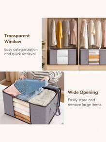 4 borse pieghevoli con zip e scomparti trasparenti per vestiti, coperte, cuscini, giocattoli, asciugamani, libri, per sotto il letto, organizer per armadi salvaspazio, per casa, dormitorio, decorazione autunnale, decorazione festiva, decorazione camera da letto, in tessuto non tessuto di bambù al carbone di grossa capacità, sacche per imballaggio e stoccaggio dei vestiti