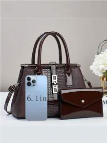 2pcs Set Elegant Fashion Crocodile Texture Handbags, Multi-Functional Large Capacity Shoulder Bag, Design, New Fashion Women's Small Square Bag Handbag Shoulder Bag Versatile Casual Large Capacity, Suitable For Outings, Travel, Shopping, Best Mother Day Gifts Ever