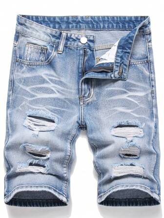 Tween-Jungen Schmale, gerade Denim-Shorts mit Katzenschnurrhaar-Print in Metallic-Blau