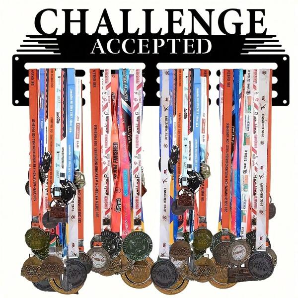 1 pieza, Perchero de medallas de metal de 30 cm x 10,5 cm con capacidad para 60 medallas - Estantería de pared de fácil instalación para exhibir medallas de maratón, carrera, fútbol, softball y cintas, regalo de Navidad