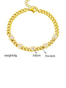 1pc Fashionable White 3D Heart Chain Stainless Steel Bracelet, Versatile & Elegant, Suitable For Daily Wear And Gift - Yellow Gold - View 5