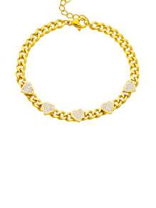 1pc Fashionable White 3D Heart Chain Stainless Steel Bracelet, Versatile & Elegant, Suitable For Daily Wear And Gift - Yellow Gold - View 4