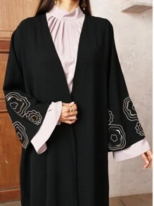 Thời trang chắp vá sequin thêu tay áo kimono abaya áo choàng caftan Hồi giáo quá khổ quần áo Hồi giáo phụ nữ áo khoác dài kaftan - màu đen - Xem 6