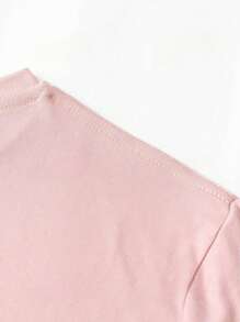 Women Round Neck Short Sleeve T-Shirt, Casual Lip Print, Spring/Summer - Pink - View 4