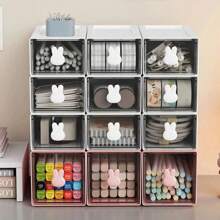 Rabbit Kawaii Desktop Organizer Office Transparent Drawer Student Desk Stationery And Sundry Storage Shelf Pen Holder Stationery