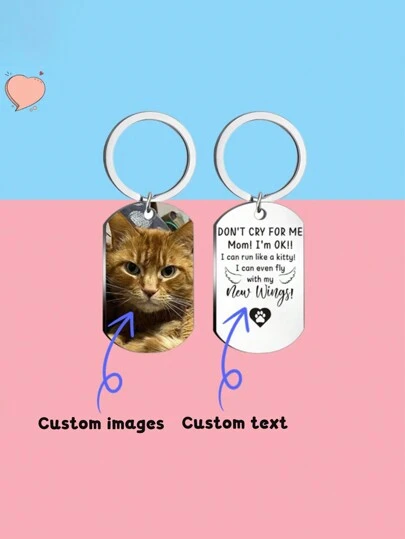 1pc Customizable DIY Colorful Photo Keychain, Stainless Steel Keyring Pendant, Commemorative Gift