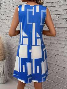 Sleeveless Geometric Print Dress, Suitable For Vacation Wear And Daily Wear - Baby Blue - View 2