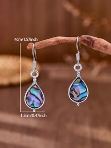 1 对创意时尚水滴鲍鱼壳吊坠耳环，紧凑设计，波西米亚风格女士耳环，珠宝礼物。 - 查看 2