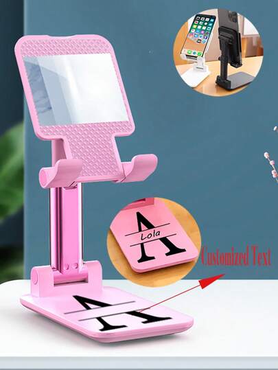 Customizable Logo Phone/Tablet Holder & Stand, Foldable & Adjustable Phone Bracket With Compact Makeup Mirror, Personalized With Your Own Name Or Phrase