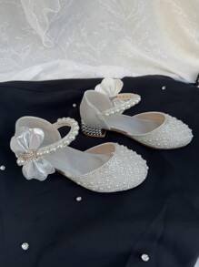 Girls Fashionable Elegant Faux Pearl Decor High Heel Shoes, Lightweight Non-Slip Soft Sole Dress Shoes, Suitable For Performance And Parties