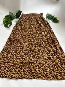 Steve Store Women's Fashion Viscose Fabric Skirt With Lining, Has Pocket And Slit On The Sides - estampa leopardo - 查看 4