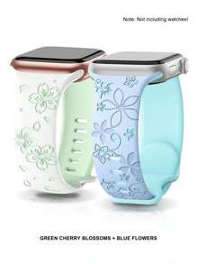 2 件花卉雕花表带，兼容 41 毫米 40 毫米 44 毫米 45 毫米 42 毫米 38 毫米 49 毫米 46 毫米，柔软硅胶可爱花朵表带，适合女性，适用于系列 10、SE、9、8、7、6、5、4、3、2、1、Ultra