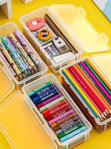 4 Pieces - Extra Large Capacity Plastic Pencil Case, A Versatile Multifunctional Storage Box, One-Stop To Meet The Needs Of Fine Classification Of School Supplies And Safe Storage Of Electronic Accessories, Multifunctional Storage Box, Suitable For School Supplies And Accessories, Highly Attractive, Simple,Desk Organiser,Pencil Case,Pen Holder,Plush Pencil Case,Pencil Case Cute,Office Desk Organiser,Material,Marker Organizer - Multicolor - View 7